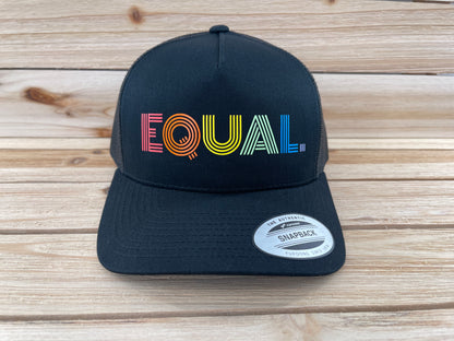 Rainbow “Equal.” 5 Panel Trucker Retro Trucker Cap Black