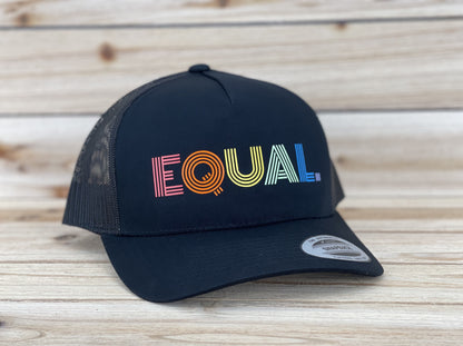 Rainbow “Equal.” 5 Panel Trucker Retro Trucker Cap Black